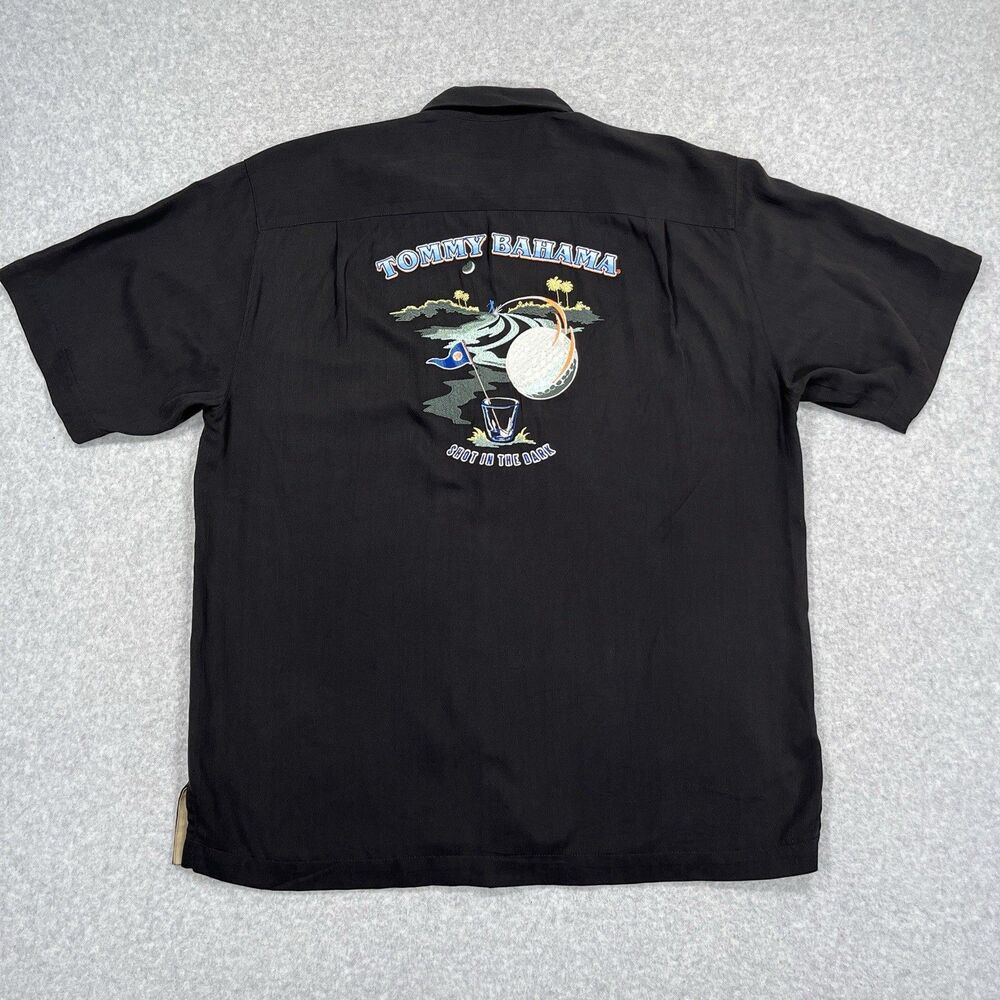 Tommy Bahama Shirt Mens Medium M Black Shot in the Dark Silk Golf Hawaiian Camp - Picture 11 of 14